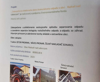 Aktuality / „Zabezpečenie efektívneho zberu komunálneho odpadu v obci Radvaň nad Laborcom“ - foto